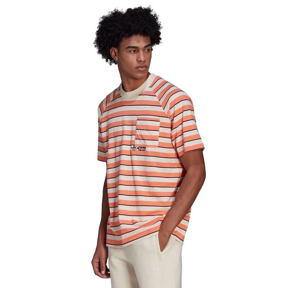 ADIDAS ORIGINALS STRIPED POCKET TREFOIL TEE SHIRT MENS SIZE LARGE